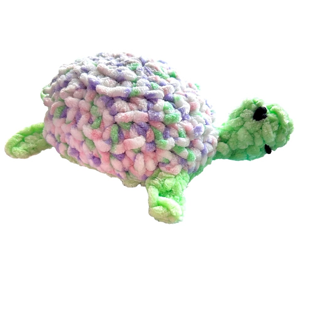 HAND CRAFTED Crocheted Amigurumi Colorful Soft Chenille Turtle Toy - Picture 3 of 7
